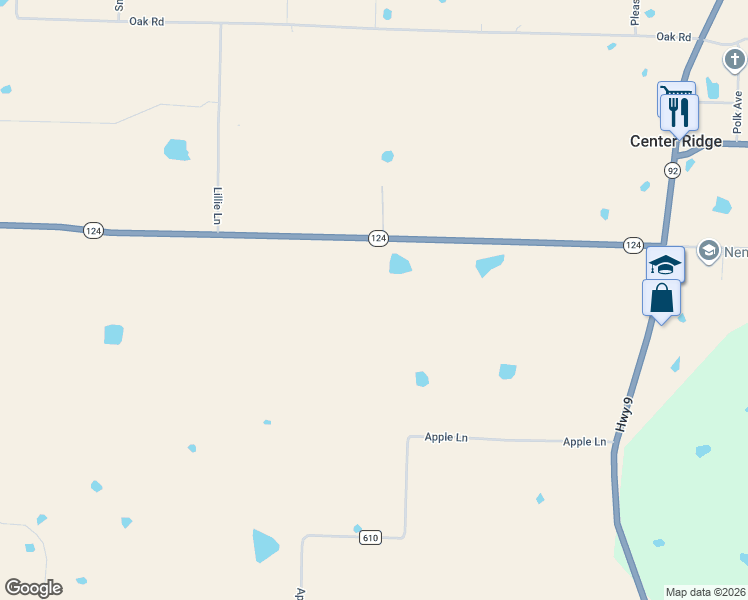 map of restaurants, bars, coffee shops, grocery stores, and more near in Center Ridge