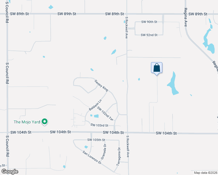 map of restaurants, bars, coffee shops, grocery stores, and more near 9601-9879 South Rockwell Avenue in Oklahoma City