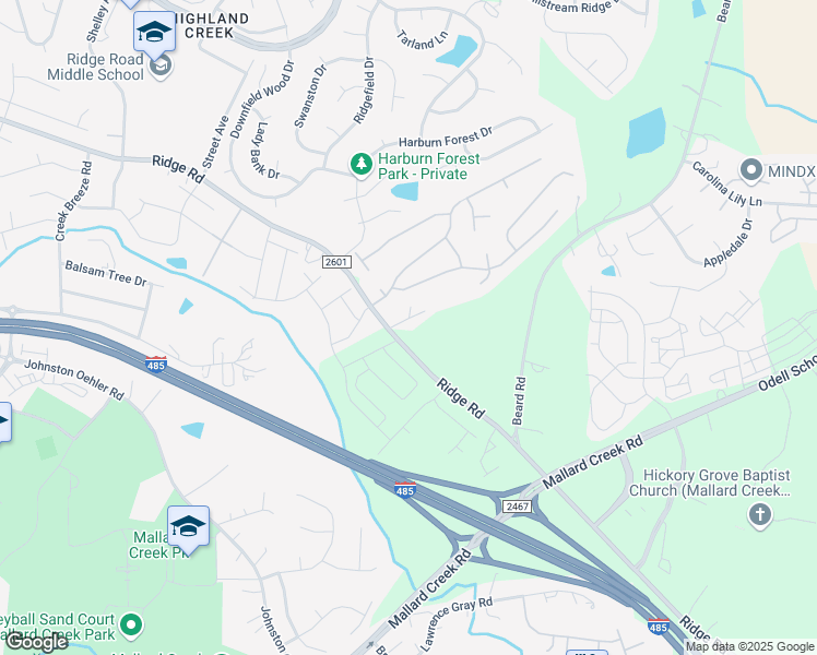 map of restaurants, bars, coffee shops, grocery stores, and more near 2934 Ridge Road in Charlotte