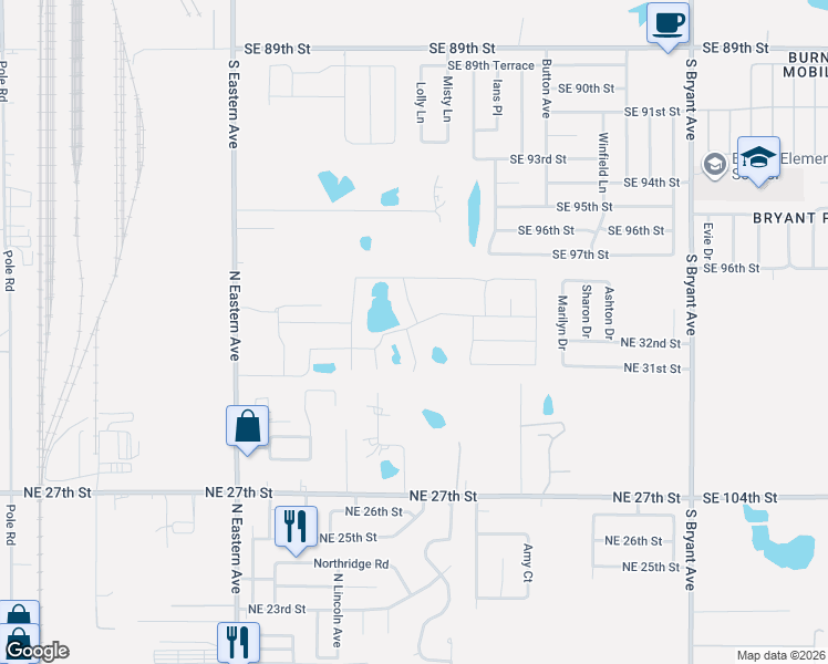 map of restaurants, bars, coffee shops, grocery stores, and more near 3328 Lola Drive in Moore
