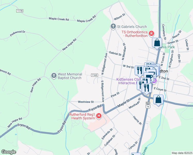 map of restaurants, bars, coffee shops, grocery stores, and more near 2-684 Saint John Zion Road in Rutherfordton