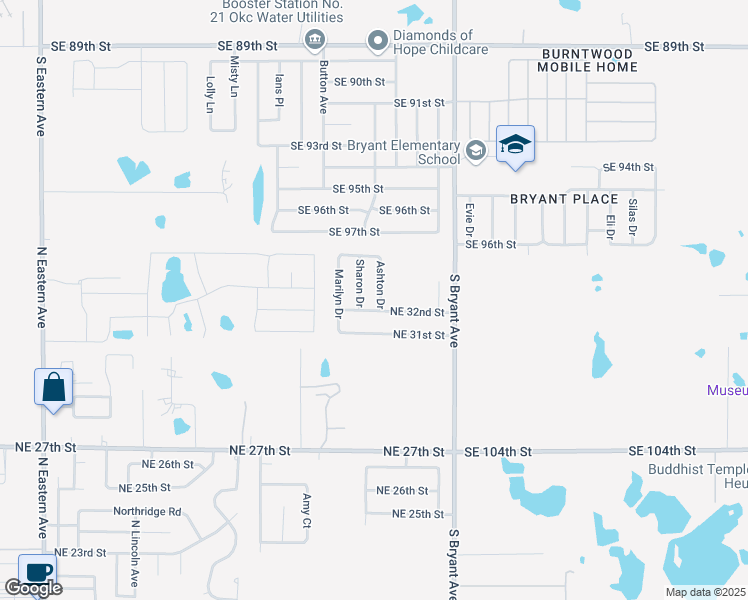 map of restaurants, bars, coffee shops, grocery stores, and more near 3305 Ashton Drive in Moore