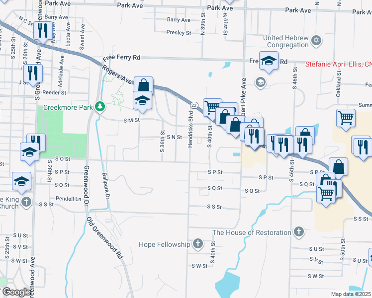 map of restaurants, bars, coffee shops, grocery stores, and more near 1514 Hendricks Boulevard in Fort Smith