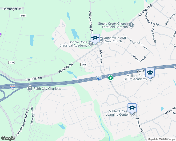 map of restaurants, bars, coffee shops, grocery stores, and more near 11132 Eastfield Road in Huntersville