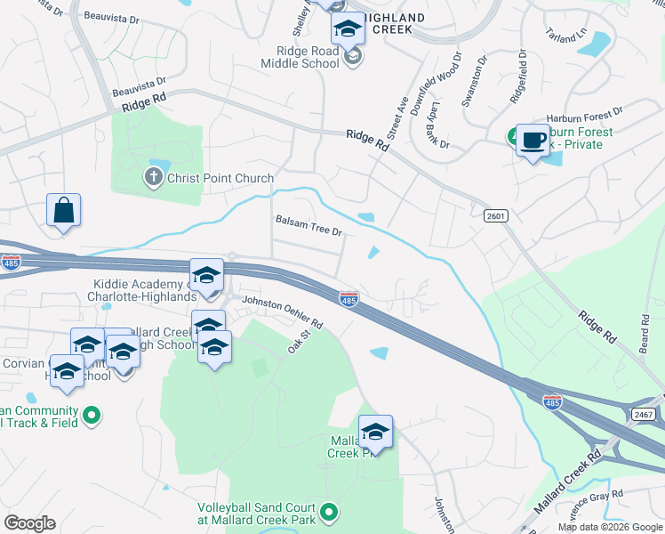 map of restaurants, bars, coffee shops, grocery stores, and more near 12212 Wallace Ridge Drive in Charlotte