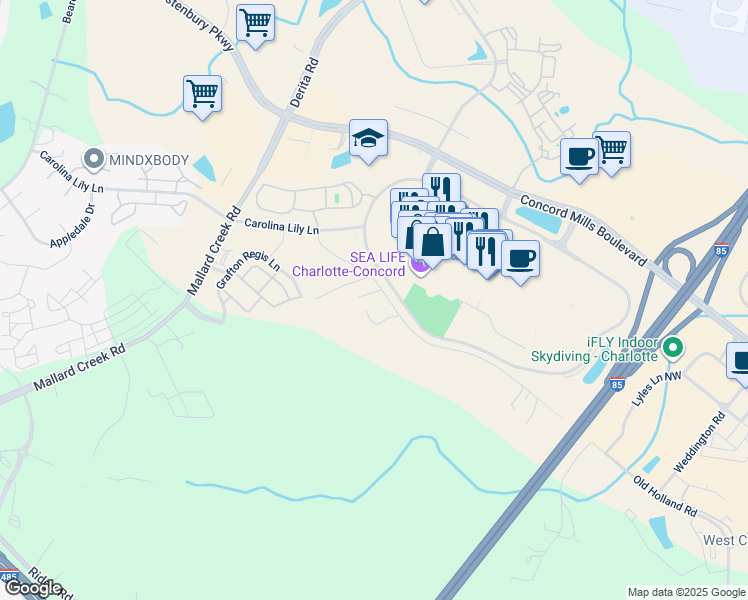 map of restaurants, bars, coffee shops, grocery stores, and more near 8961 Quay Road in Concord