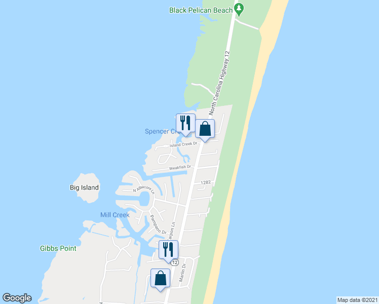 map of restaurants, bars, coffee shops, grocery stores, and more near 39488-A4 North Carolina 12 in Avon