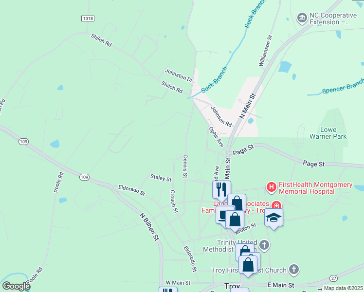 map of restaurants, bars, coffee shops, grocery stores, and more near 823 Dennis St in Troy