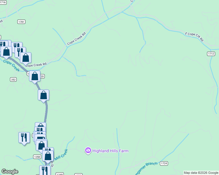 map of restaurants, bars, coffee shops, grocery stores, and more near 643 Toy Cove Estates in Sylva