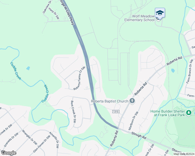 map of restaurants, bars, coffee shops, grocery stores, and more near 3272 Westridge Lane Southwest in Concord