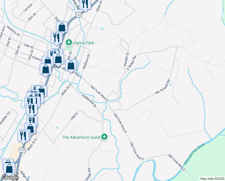 map of restaurants, bars, coffee shops, grocery stores, and more near 101 Frank Smith Road in Dunlap