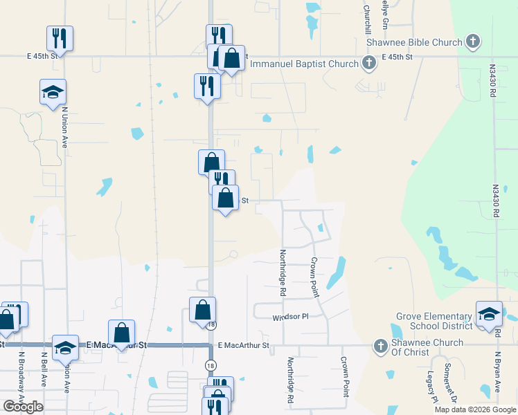 map of restaurants, bars, coffee shops, grocery stores, and more near 1029 East 39th Street in Shawnee