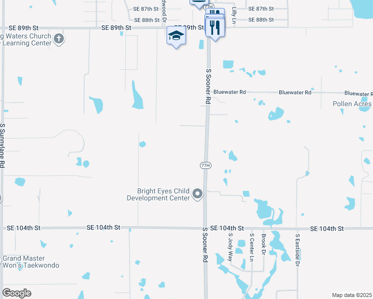 map of restaurants, bars, coffee shops, grocery stores, and more near 10001 South Sooner Road in Oklahoma City