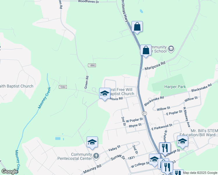 map of restaurants, bars, coffee shops, grocery stores, and more near 308 Morris Street in Stanley