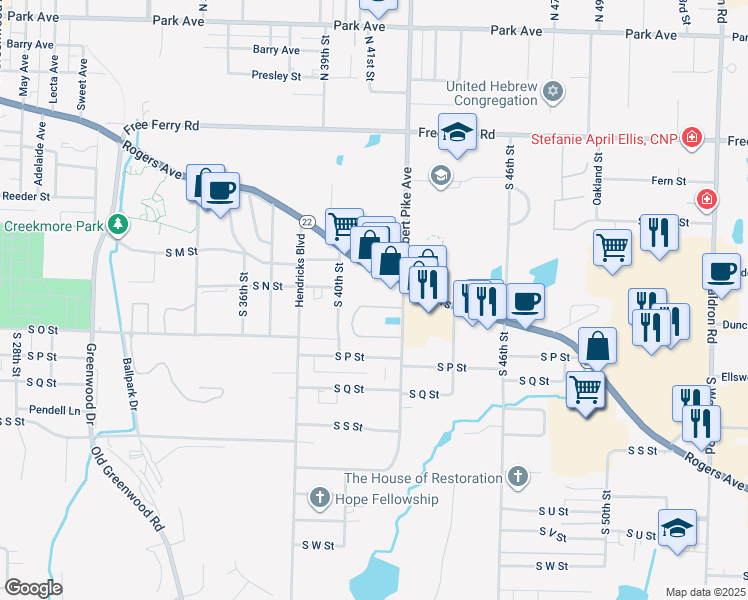 map of restaurants, bars, coffee shops, grocery stores, and more near 1500 South Albert Pike Avenue in Fort Smith
