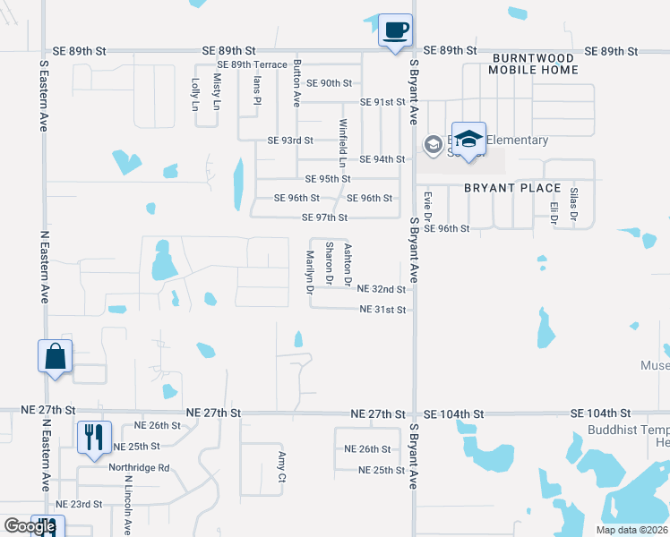 map of restaurants, bars, coffee shops, grocery stores, and more near 3305 Ashton Drive in Moore