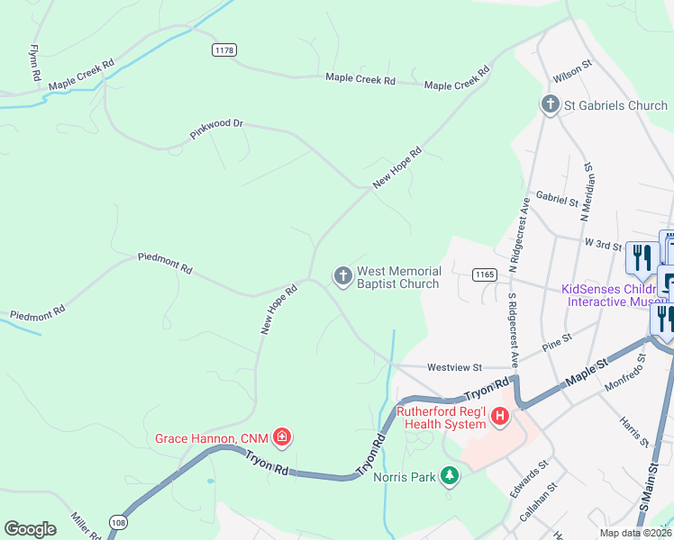map of restaurants, bars, coffee shops, grocery stores, and more near 320 Piedmont Road in Rutherfordton