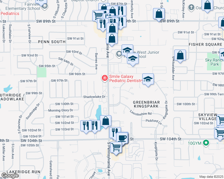 map of restaurants, bars, coffee shops, grocery stores, and more near 10013 South Kingsgate Road in Oklahoma City