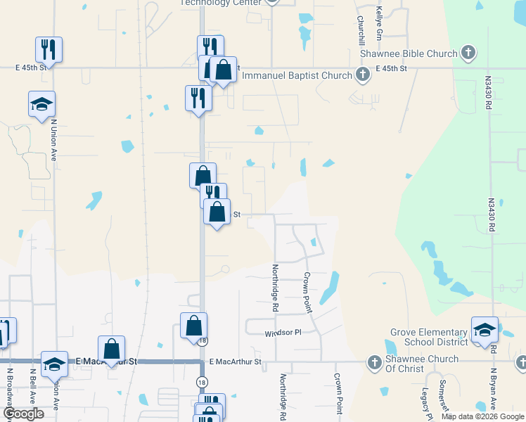 map of restaurants, bars, coffee shops, grocery stores, and more near 1029 East 39th Street in Shawnee