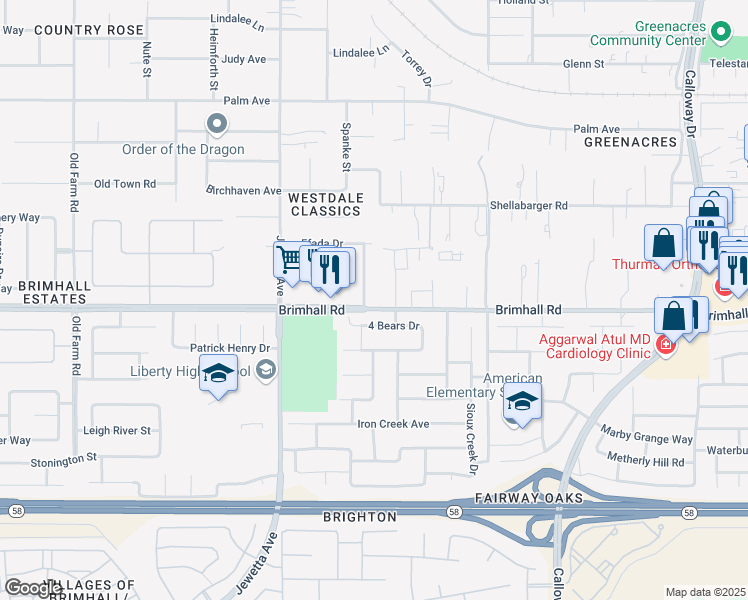 map of restaurants, bars, coffee shops, grocery stores, and more near 10914 4 Bears Drive in Bakersfield