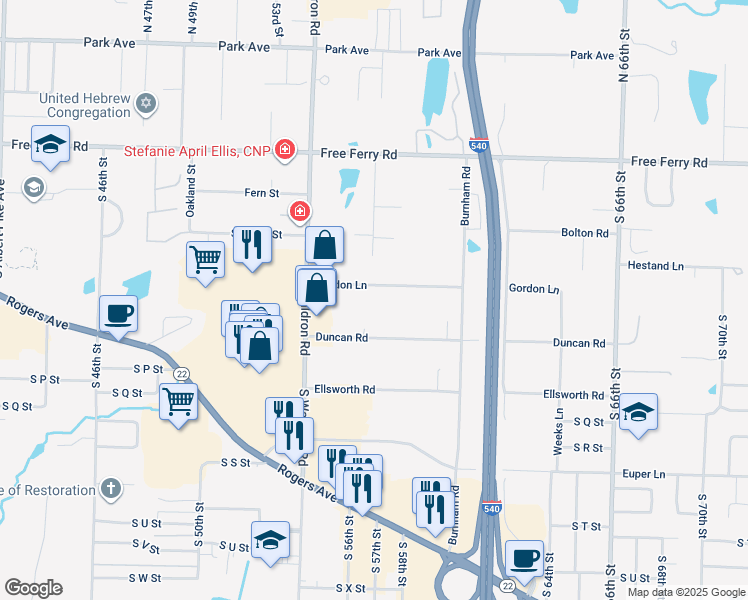 map of restaurants, bars, coffee shops, grocery stores, and more near 5601 Duncan Road in Fort Smith