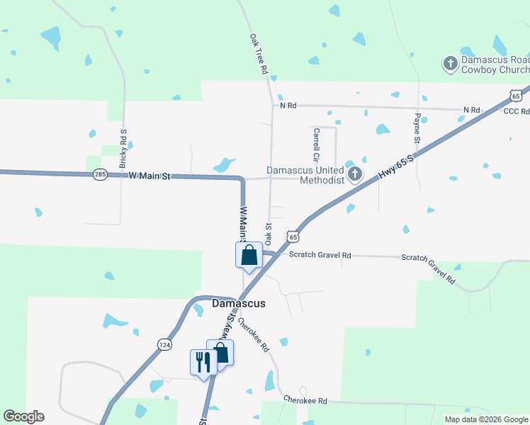 map of restaurants, bars, coffee shops, grocery stores, and more near 75 Oak Tree Road in Damascus