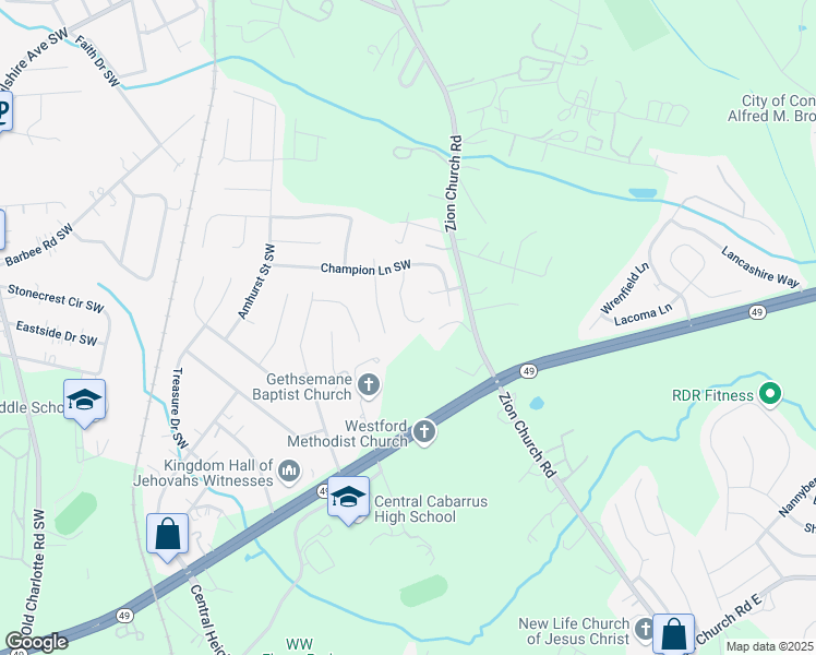 map of restaurants, bars, coffee shops, grocery stores, and more near 3033 Winners Circle Southwest in Concord