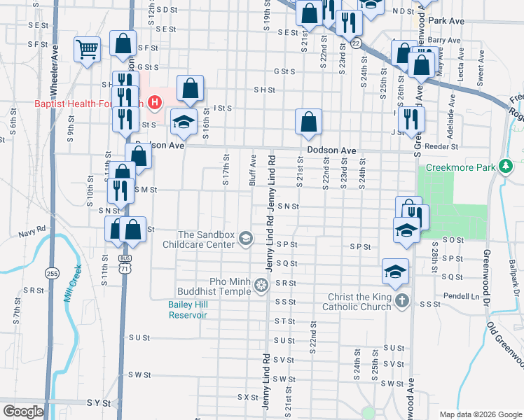map of restaurants, bars, coffee shops, grocery stores, and more near 1520 Jenny Lind Road in Fort Smith
