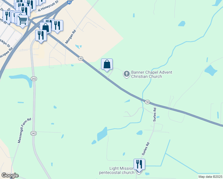 map of restaurants, bars, coffee shops, grocery stores, and more near Highway 50 in Benson