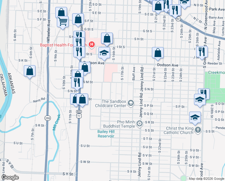 map of restaurants, bars, coffee shops, grocery stores, and more near 1516 South M Street in Fort Smith