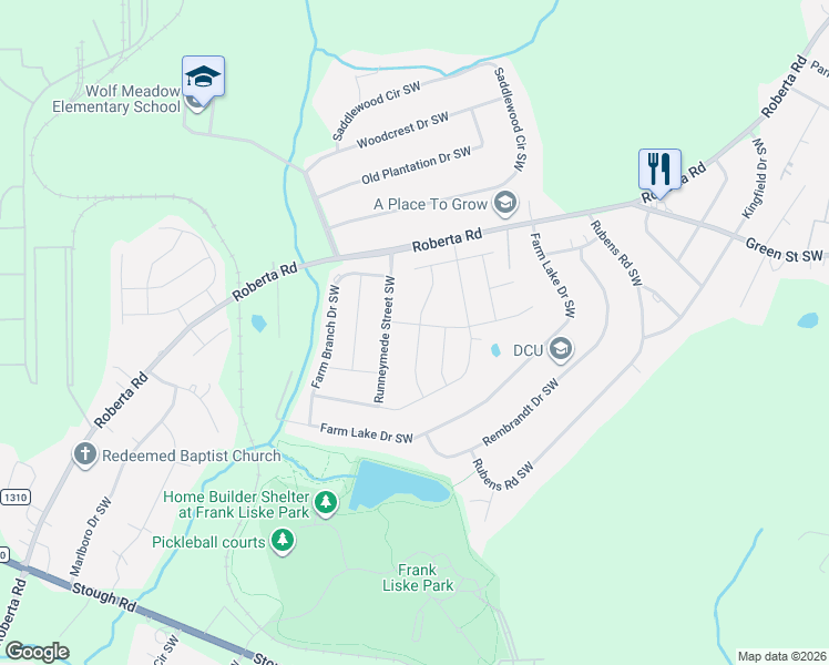 map of restaurants, bars, coffee shops, grocery stores, and more near 3247 Runneymede Street Southwest in Concord