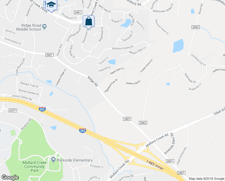 map of restaurants, bars, coffee shops, grocery stores, and more near 12518 Deaton Hill Drive in Charlotte
