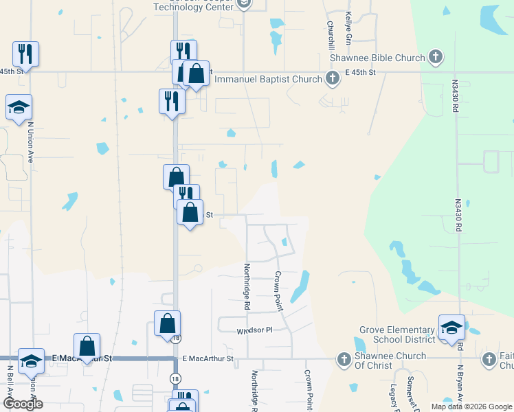 map of restaurants, bars, coffee shops, grocery stores, and more near 1136 East 39th Street in Shawnee