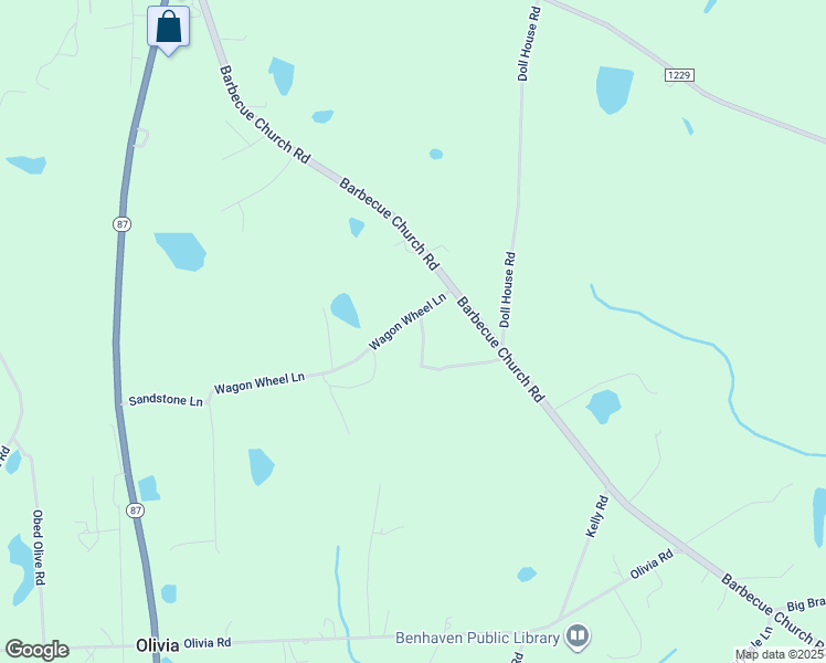 map of restaurants, bars, coffee shops, grocery stores, and more near 111 Wagon Wheel Lane in Sanford