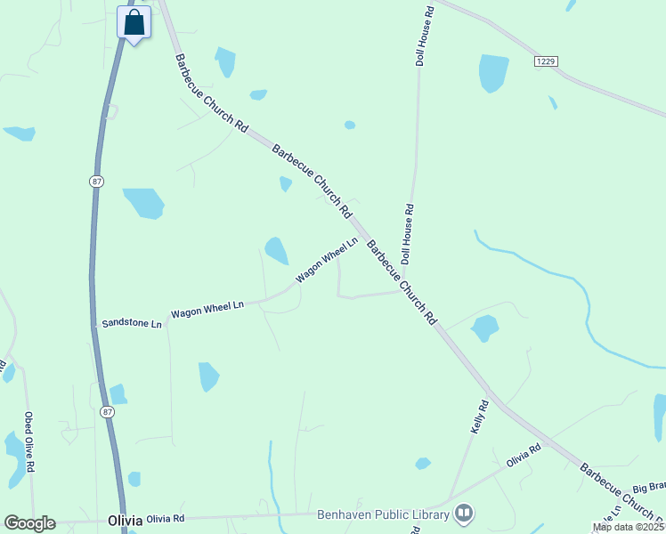 map of restaurants, bars, coffee shops, grocery stores, and more near 111 Wagon Wheel Lane in Sanford