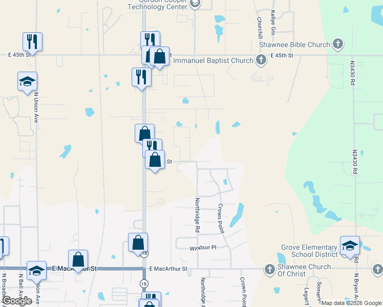 map of restaurants, bars, coffee shops, grocery stores, and more near 1136 East 39th Street in Shawnee