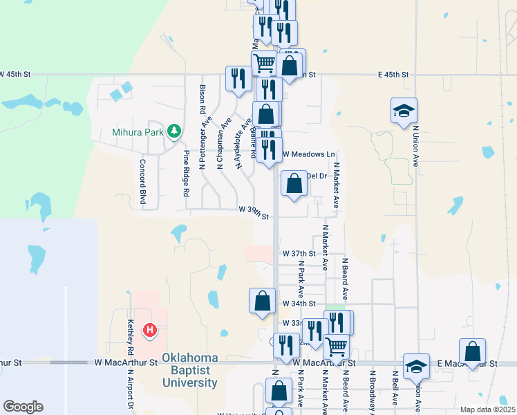 map of restaurants, bars, coffee shops, grocery stores, and more near 3906 North Aydelotte Avenue in Shawnee