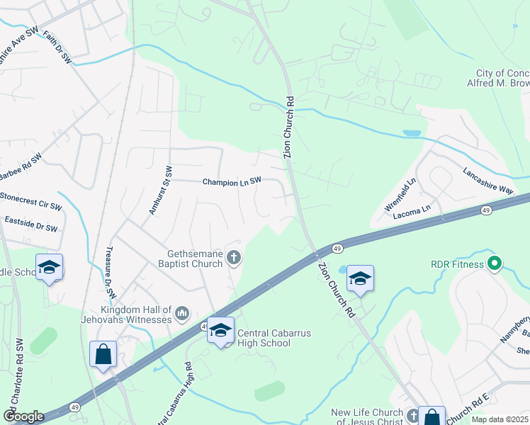 map of restaurants, bars, coffee shops, grocery stores, and more near 3028 Winners Circle Southwest in Concord