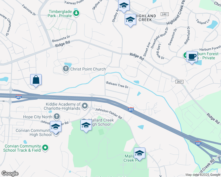 map of restaurants, bars, coffee shops, grocery stores, and more near 3524 Stoney Garden Drive in Charlotte
