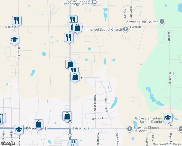 map of restaurants, bars, coffee shops, grocery stores, and more near 4131 North Harrison Street in Shawnee