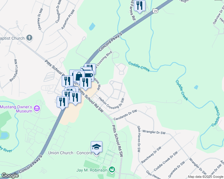 map of restaurants, bars, coffee shops, grocery stores, and more near 3620 Coventry Commons Drive in Concord