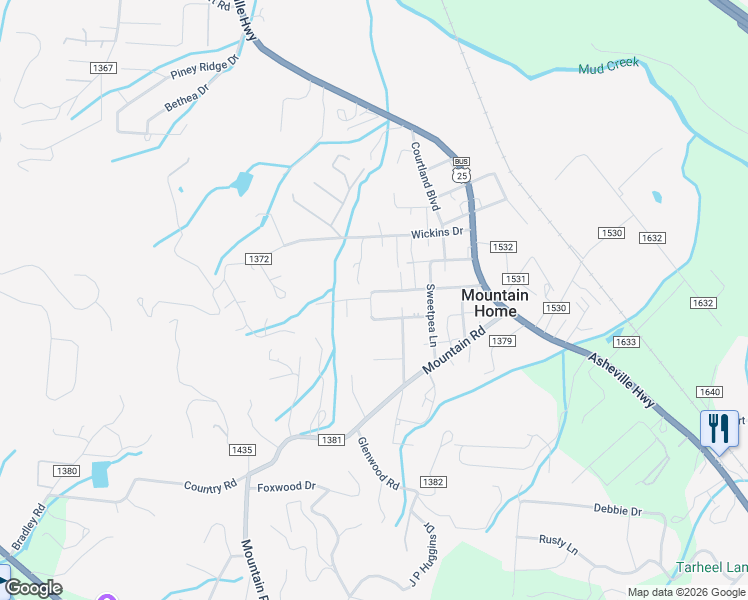 map of restaurants, bars, coffee shops, grocery stores, and more near 8 Widows Peak Lane in Hendersonville