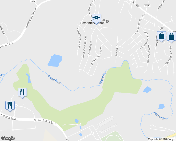 map of restaurants, bars, coffee shops, grocery stores, and more near 514 Dockside Lane Northwest in Concord