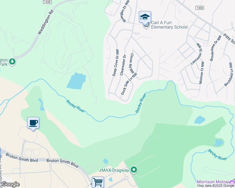 map of restaurants, bars, coffee shops, grocery stores, and more near 563 Clearwater Drive in Concord