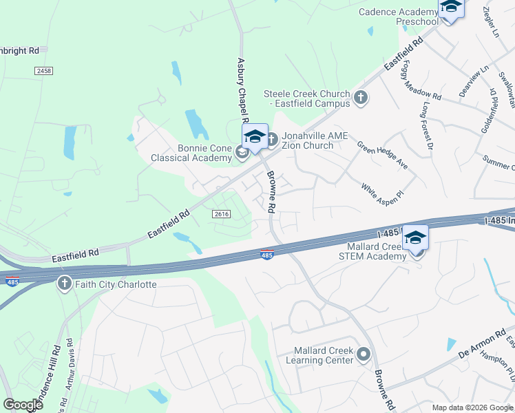 map of restaurants, bars, coffee shops, grocery stores, and more near 10655 Greyhound Drive in Charlotte