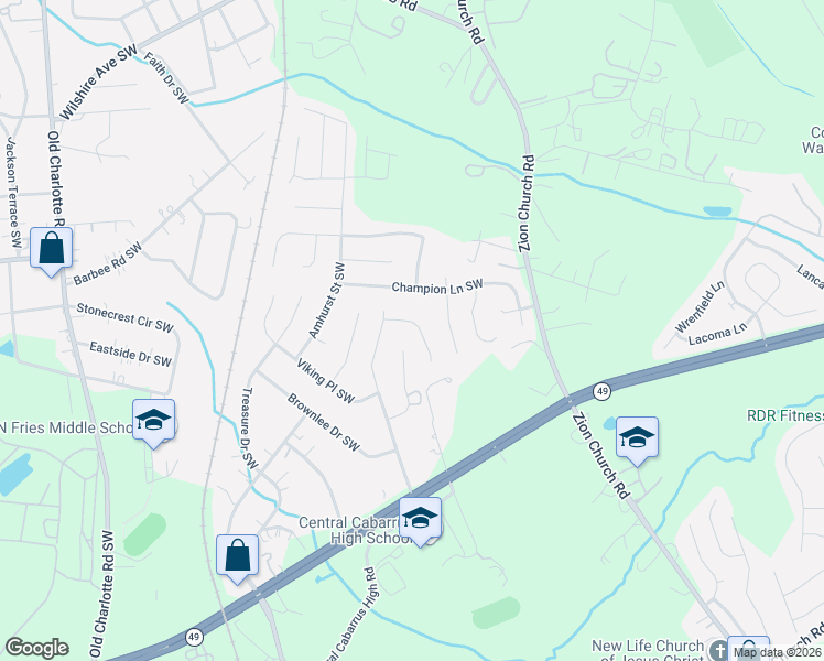 map of restaurants, bars, coffee shops, grocery stores, and more near 519 Garrison Court Southwest in Concord