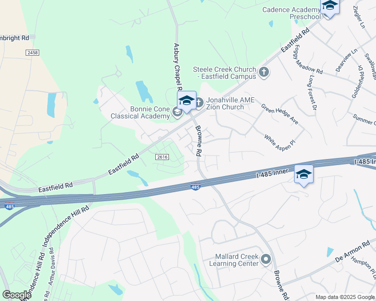 map of restaurants, bars, coffee shops, grocery stores, and more near 10655 Greyhound Drive in Charlotte