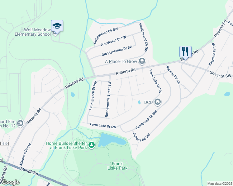 map of restaurants, bars, coffee shops, grocery stores, and more near 3247 Runneymede Street Southwest in Concord