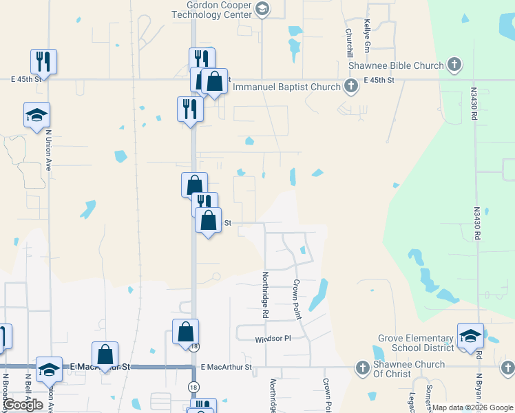 map of restaurants, bars, coffee shops, grocery stores, and more near 1136 East 39th Street in Shawnee