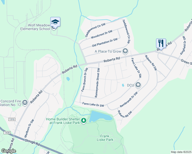 map of restaurants, bars, coffee shops, grocery stores, and more near 3252 Runneymede Street Southwest in Concord